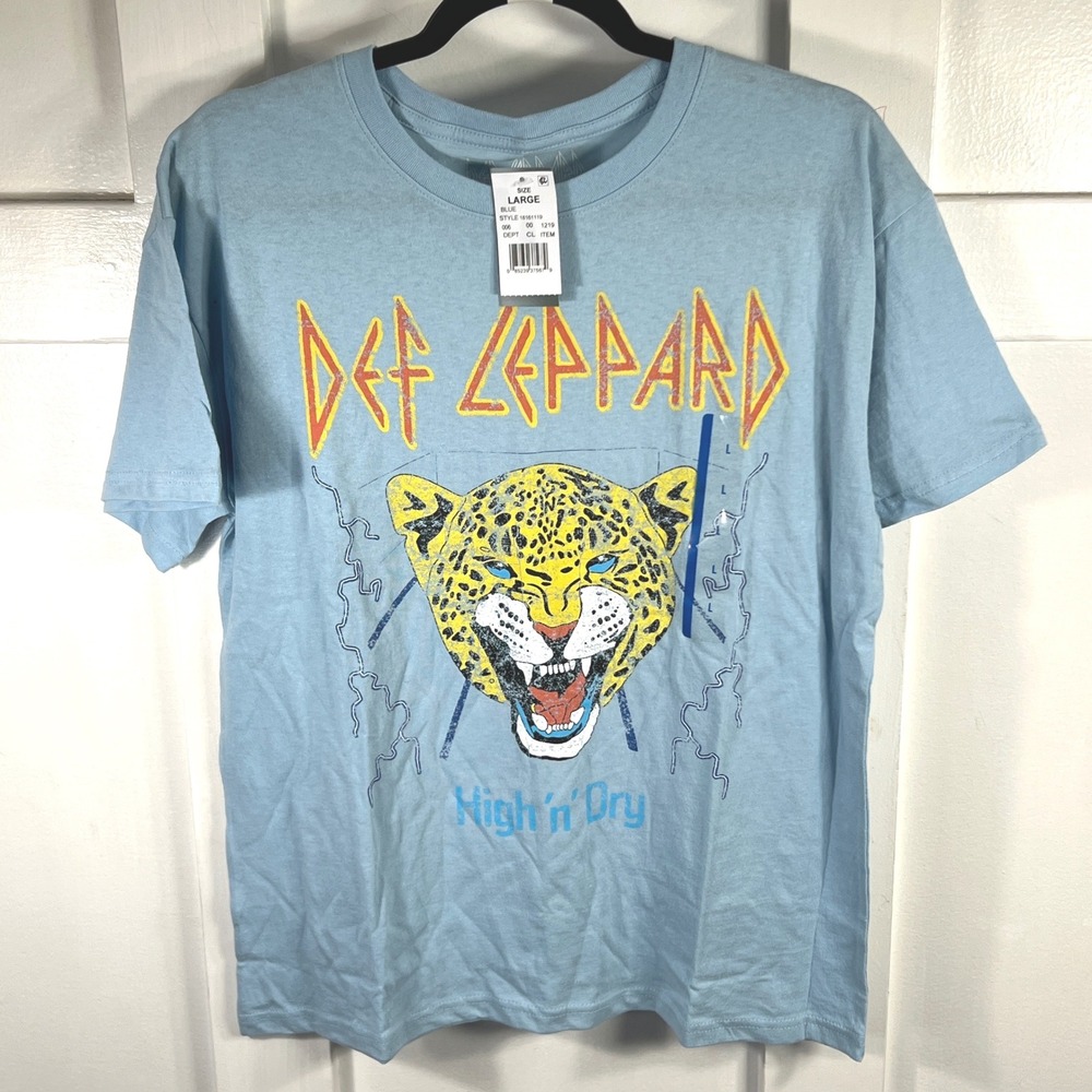 Def Leppard High n Dry Light Blue Graphic Band T-Shirt Large 18161119